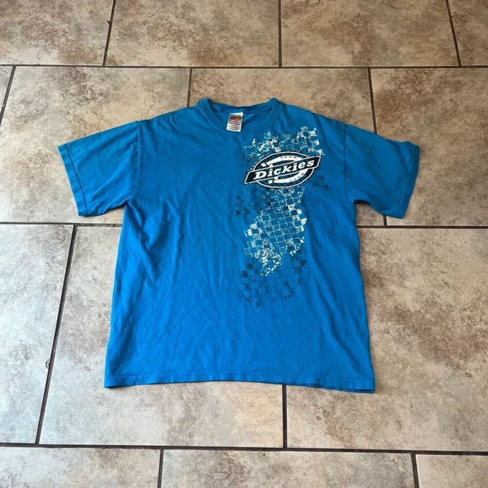 Vintage Y2K Dickies Graphic T Shirt Blue Checkered Skate Workwear Mens L